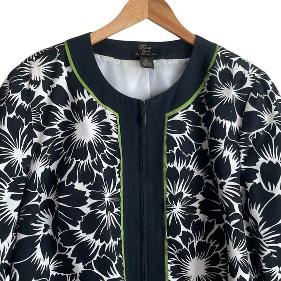 Trena by Theresa Rena Women Top 1X Black White Floral Structured Career Office - Picture 6 of 10